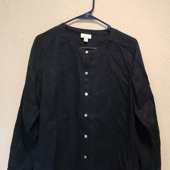 J Jill Tunic Womens Medium Navy Blue Love Linen Round Neck Tie Hem Split M - Picture 2 of 11